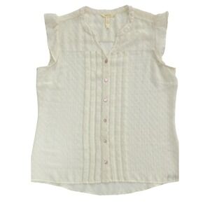 Matilda Jane Sleeveless Ivory Blouse Top Swiss Dot Pleated Women's L NWOT 267